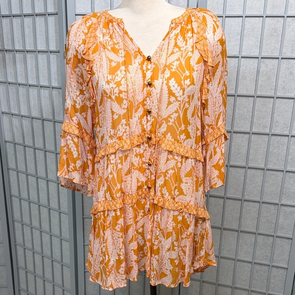 Anthropologie Floral Ruffle Yellow Top, Size XS - Picture 2 of 9